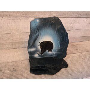 Baylife Art Hand-Painted Bear & Fish Scene On Slate Rock By Lee Neal